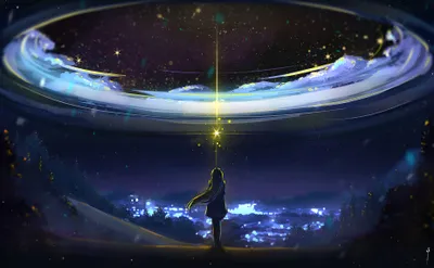 Magical Night Anime Space Wallpaper 4K 3706x2294 A, Magical, Night, Scene, In, An, Anime, Style, Featuring, Character, Reaching, Out, White, Brown, Ultrawide, QHD