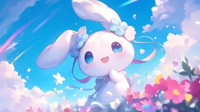 Dreamy Charming Wallpaper Nature Wallpaper 4K 2912x1632 A, Charming, Cinnamoroll, Character, From, Sanrio, Is, Joyfully, Surrounded, Colorful, Flowers, Bright, White, Pink, Yellow, Ultrawide, QHD