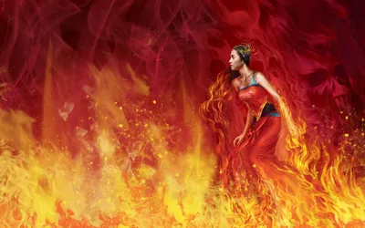 Fantasy Woman Stands Fantasy Wallpaper 4K 1920x1200 A, Fantasy, Woman, Stands, Amidst, Vibrant, Flames, Her, Flowing, Red, Dress, Blending, Brown, Ultrawide, Full HD