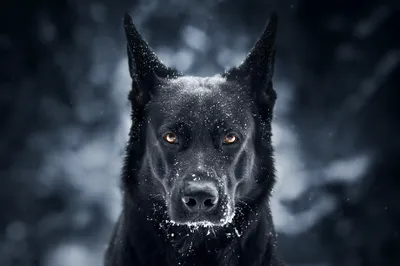 German Shepherd Focused Nature Wallpaper 4K 2048x1365 A, German, Shepherd, With, Focused, Stare, Stands, Against, Snowy, Backdrop, Desktop, Snowflakes, Gray, Ultrawide, Full HD