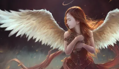 Fantasy Themed Child Angelic Wings Fantasy Wallpaper 4K 3000x1739 A, Fantasy-themed, Hd, Wallpaper, Of, Child, With, Angelic, Wings, Hugging, Teddy, Bear, Brown, Ultrawide, QHD