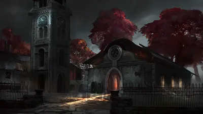 Dark Atmospheric Imposing Black/Dark Wallpaper 4K 1920x1080 A, Dark, Atmospheric, Scene, Featuring, An, Imposing, Clock, Tower, Mysterious, Building, Surrounded, Brown, Gray, Ultrawide, Full HD
