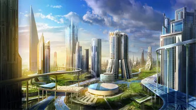 Radiant Vibrant Wallpaper World Wallpaper 4K 1920x1080 A, Vibrant, Sci‑fi, Cityscape, Featuring, Sleek, Skyscrapers, And, Futuristic, Architecture, Set, Against, White, Gray, Ultrawide, Full HD