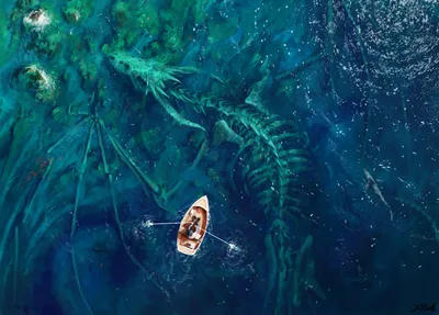 Fantasy Small Boat Fantasy Wallpaper 4K 1920x1378 Hd, Fantasy, Wallpaper, Featuring, A, Small, Boat, Rowing, Over, Skeletal, Remains, Gigantic, Brown, Landscape, Full HD