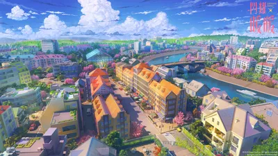 Vibrant Anime City Colorful Buildings World Wallpaper 4K 1920x1080 A, Vibrant, Anime, City, Scene, With, Colorful, Buildings, River, Bridge, Under, Bright, White, Ultrawide, Full HD