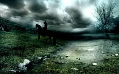 Vivid Dark Wallpaper Nature Wallpaper 4K 1680x1050 Dark, Fantasy, Hd, Pc, Desktop, Wallpaper, Showing, A, Lone, Rider, Horseback, Crossing, White, Ultrawide