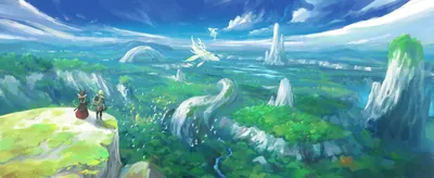 Serene Anime Wallpaper Animals Wallpaper 4K 3500x1434 Anime, Original, Hd, Pc, Desktop, Wallpaper, And, Background, Two, Figures, Cliff, Overlook, Blue, Ultrawide, QHD