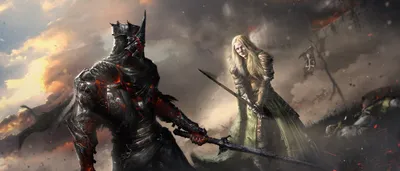 Depicting Owyn Witch Fantasy Wallpaper 4K 2520x1080 Hd, Wallpaper, Depicting, Owyn, And, The, Witch-king, Of, Angmar, Dramatic, Confrontation, Gray, Ultrawide, Full HD