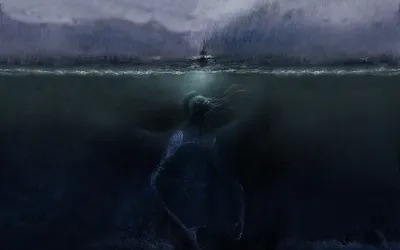 Dark Fantasy Haunting Underwater Fantasy Wallpaper 4K 1920x1200 A, Dark, Fantasy, Wallpaper, Featuring, Haunting, Underwater, Scene, Monstrous, Figure, Emerging, Depths, Gray, Ultrawide, Full HD