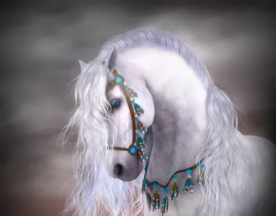 Radiant Fantasy Wallpaper Animals Wallpaper 4K 1678x1313 A, Fantasy-themed, Hd, Wallpaper, Featuring, Majestic, White, Horse, Blue, Eyes, Adorned, Decorative, Gray, Square