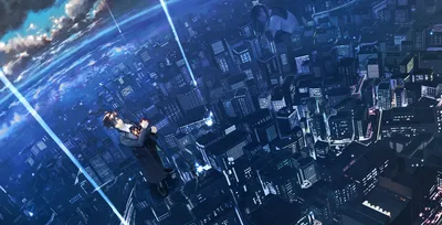 Golden Anime Wallpaper World Wallpaper 4K 2992x1529 Hd, Anime, Cityscape, At, Night, With, A, Character, Overlooking, Futuristic, Urban, Skyline, Black, Blue, Ultrawide, QHD