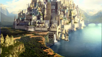 Fantasy City Rises Majestically Along World Wallpaper 4K 1920x1080 A, Stunning, Fantasy, City, Rises, Majestically, Along, The, Shore, Featuring, Intricate, Architecture, White, Ultrawide, Full HD
