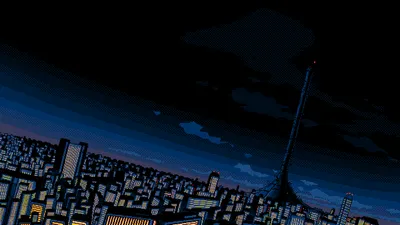 Pixel Art Sprawling Cityscape Night Black/Dark Wallpaper 4K 1920x1080 Hd, Pixel, Art, Wallpaper, Showcasing, A, Sprawling, Cityscape, Night, Illuminated, Tower, Under, Black, Ultrawide, Full HD