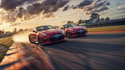 Two Red Cars Racing Side Nature Wallpaper 4K 2912x1632 Hd, Pc, Desktop, Wallpaper, Featuring, Two, Red, Nissan, Gt-r, Cars, Racing, Side, Gray, Ultrawide, QHD