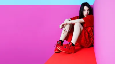 Vibrant Billie Wallpaper Abstract Wallpaper 4K 1920x1080 Hd, Pc, Desktop, Wallpaper, Featuring, Billie, Eilish, Sitting, Against, Vibrant, Pink, Blue, Yellow, Ultrawide, Full HD