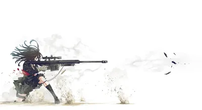Anime Woman Dark Hair Aiming Minimal Wallpaper 4K 2925x1600 Hd, Anime, Wallpaper, Featuring, A, Woman, With, Dark, Hair, Aiming, Large, Sniper, White, Ultrawide, QHD