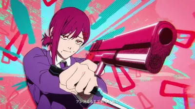 Anime Kobeni Higashiyama Chainsaw Man Abstract Wallpaper 4K 3840x2160 Anime, Kobeni, Higashiyama, From, Chainsaw, Man, Aims, Large, Handgun, Against, Vibrant, White, Ultrawide, 4k