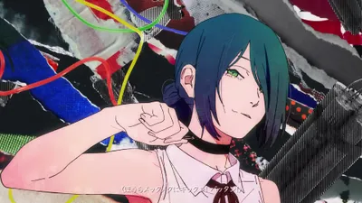 Bold Anime Wallpaper Abstract Wallpaper 4K 3840x2160 Anime, Chainsaw, Man, Reze, Smirking, With, Teal, Hair, Green, Eyes, Wearing, White, Ultrawide, 4k