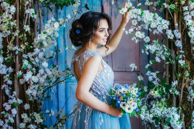 Moody Woman Wallpaper Nature Wallpaper 4K 1920x1280 A, Woman, In, An, Elegant, Dress, Stands, Amidst, Blooming, White, Flowers, Holding, Gray, Landscape, Full HD