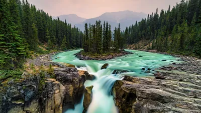 Crisp Jasper Wallpaper Nature Wallpaper 4K 5108x2873 Hd, Desktop, Wallpaper, Of, Jasper, National, Park, Canada, Showcasing, Cascading, Waterfall, Surrounded, White, Ultrawide, 4k