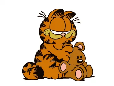 Playful Garfield Iconic Animals Wallpaper 4K 1440x1080 A, Playful, Garfield, The, Iconic, Comic, Cat, Sits, Contently, While, Hugging, Teddy, White, Orange, Landscape