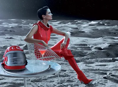 Brunette French Actress Eva Space Wallpaper 4K 2250x1661 Brunette, French, Actress, Eva, Green, In, A, Red, Outfit, Sits, Futuristic, Chair, Gray, Landscape, Full HD