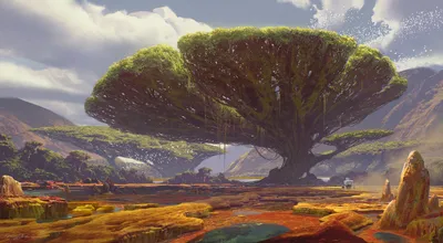 Fantasy Landscape Massive Ancient Nature Wallpaper 4K 1920x1056 Fantasy, Landscape, Featuring, A, Massive, Ancient, Tree, With, Sprawling, Branches, Set, Against, Gray, Ultrawide, Full HD