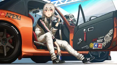 Epic Anime Wallpaper Cars Wallpaper 4K 3840x2160 Anime, Girl, In, Racing, Attire, Sits, Casually, Orange, Car, Detailed, Decals, Rendered, White, Ultrawide, 4k