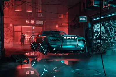 Cyberpunk Car Illuminated Neon Lights World Wallpaper 4K 1920x1280 A, Cyberpunk-style, Car, Illuminated, By, Neon, Lights, In, Rainy, Futuristic, City, Street, Brown, Red, Landscape, Full HD