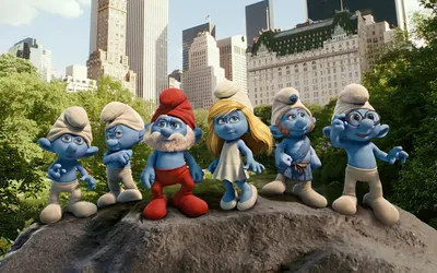 Smurfs Movie Six Characters Standing World Wallpaper 4K 1920x1200 Hd, Desktop, Wallpaper, Of, The, Smurfs, Movie, Featuring, Six, Characters, Standing, Rock, White, Gray, Ultrawide, Full HD