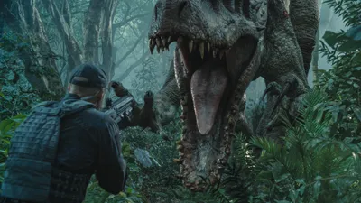 Radiant Intense Wallpaper Abstract Wallpaper 4K 3600x2025 An, Intense, Scene, From, Jurassic, World, Shows, A, Man, Aiming, Gun, Roaring, Gray, Ultrawide, QHD