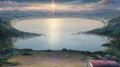 Anime Serene Crater Lake Vibrant Nature Wallpaper 4K 3840x2160 Anime-style, Hd, Desktop, Wallpaper, Featuring, A, Serene, Crater, Lake, Under, Vibrant, Sky, Gray, Ultrawide, 4k