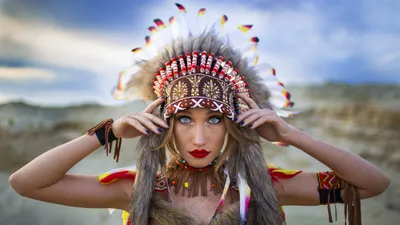 Lipstick Portrait Face Abstract Wallpaper 4K 2000x1125 Lipstick, Portrait, Face, Feather, Model, Woman, Native, American, Desktop, White, Ultrawide, Full HD