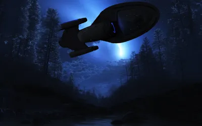 Star Trek Voyager Space Wallpaper 4K 1920x1200 Hd, Pc, Desktop, Wallpaper, Star, Trek, Voyager, Craft, Soars, Above, Moonlit, Forest, Black, Ultrawide, Full HD