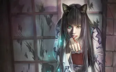 Dark Fantasy Themed Mysterious Character Animals Wallpaper 4K 3360x2100 A, Dark, Fantasy-themed, Hd, Wallpaper, Featuring, Mysterious, Character, Cat, Ears, Set, Against, Gray, Ultrawide, QHD
