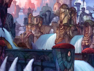 Definition Fantasy City Depicting Vibrant World Wallpaper 4K 1600x1200 A, High-definition, Fantasy, City, Wallpaper, Depicting, An, Intricate, Vibrant, Cityscape, Waterfalls, Elaborate, White, Gray, Landscape