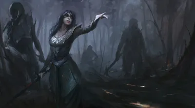 Dark Fantasy Witch Black/Dark Wallpaper 4K 2100x1173 A, Dark, Fantasy, Hd, Wallpaper, Featuring, Witch, Wielding, Sword, Surrounded, Looming, Undead, Gray, Ultrawide, Full HD