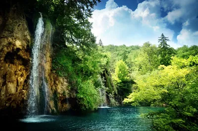 Calm Serene Wallpaper Nature Wallpaper 4K 2600x1720 A, Serene, Waterfall, Cascades, Into, Vibrant, Blue, Pool, Surrounded, Lush, Green, Trees, White, Ultrawide, QHD