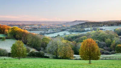 Serene Nature Landscape Rolling Hills Nature Wallpaper 4K 3840x2160 A, Serene, Nature, Landscape, Showcasing, Rolling, Hills, Autumn, Trees, Frosted, Fields, Under, White, Ultrawide, 4k