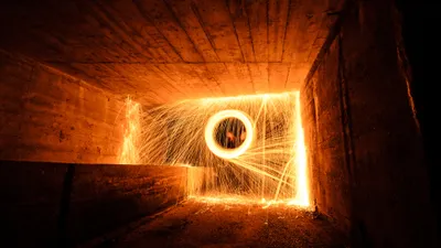 Glowing Steel Man Abstract Wallpaper 4K 3840x2160 4k, Ultra, Hd, Wallpaper, Of, A, Glowing, Steel, Man-made, Tunnel, Sparks, Creating, Red, Brown, Orange, Ultrawide