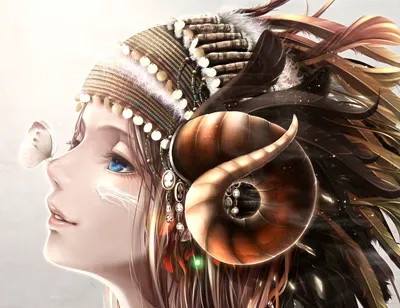 Radiant Anime Wallpaper Animals Wallpaper 4K 2480x1911 Hd, Wallpaper, Of, An, Anime, Girl, With, Ornate, Horns, Butterfly, Near, Her, White, Black, Square, Full HD