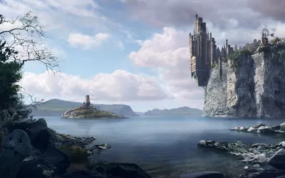 Epic Gothic Wallpaper Fantasy Wallpaper 4K 1680x1050 A, Stunning, Hd, Wallpaper, Featuring, Gothic, Fantasy, Castle, Perched, Cliff, Overlooking, Serene, White, Ultrawide