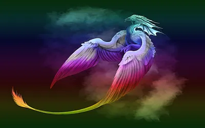 Fantasy Phoenix Dragon Fantasy Wallpaper 4K 1920x1200 Hd, Desktop, Wallpaper, Of, A, Fantasy, Phoenix, Dragon, Rainbow-colored, Wings, Soaring, Against, Brown, Gray, Ultrawide, Full HD
