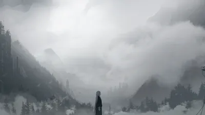 Vivid Anime Wallpaper Nature Wallpaper 4K 2849x1602 Anime, Landscape, In, Foggy, Mountains, With, A, Solitary, Figure, Rendered, Desktop, White, Ultrawide, QHD