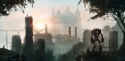 Detailed Sci Cityscape Sunrise Industrial World Wallpaper 4K 1920x941 A, Detailed, Sci-fi, Cityscape, At, Sunrise, Featuring, Industrial, Structures, Large, Mech, Captured, White, Ultrawide, Full HD