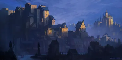 Bright Twilight Wallpaper Fantasy Wallpaper 4K 2400x1191 Hd, Pc, Desktop, Wallpaper, Background, Twilight, Fantasy, City, Castle-like, Towers, Glowing, Windows, Gray, Ultrawide, Full HD
