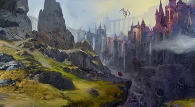 Fantasy Cityscape Towering Castles Fantasy Wallpaper 4K 2400x1318 Fantasy, Cityscape, With, Towering, Castles, And, Dragons, Soaring, Above, Rocky, Cliffs, Depicted, Gray, Ultrawide, Full HD