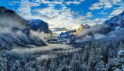 Breathtaking Winter Landscape Snow Nature Wallpaper 4K 2048x1178 A, Breathtaking, Winter, Landscape, Showcasing, Snow-covered, Mountains, And, Foggy, Valley, Framed, Lush, White, Gray, Red, Ultrawide, Full HD