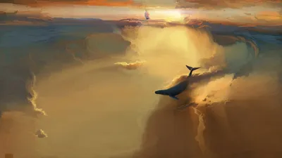 Crisp Depicting Wallpaper Nature Wallpaper 4K 1920x1080 Hd, Desktop, Wallpaper, Depicting, A, Fantastical, Scene, With, Whale, Soaring, Above, Cloud-like, Brown, Gray, Ultrawide, Full HD
