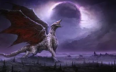 Majestic Dragon Stands Nature Wallpaper 4K 1920x1200 A, Majestic, Dragon, Stands, Under, Moonlit, Sky, Poised, Against, Mystical, Landscape, Designed, Gray, Brown, Ultrawide, Full HD